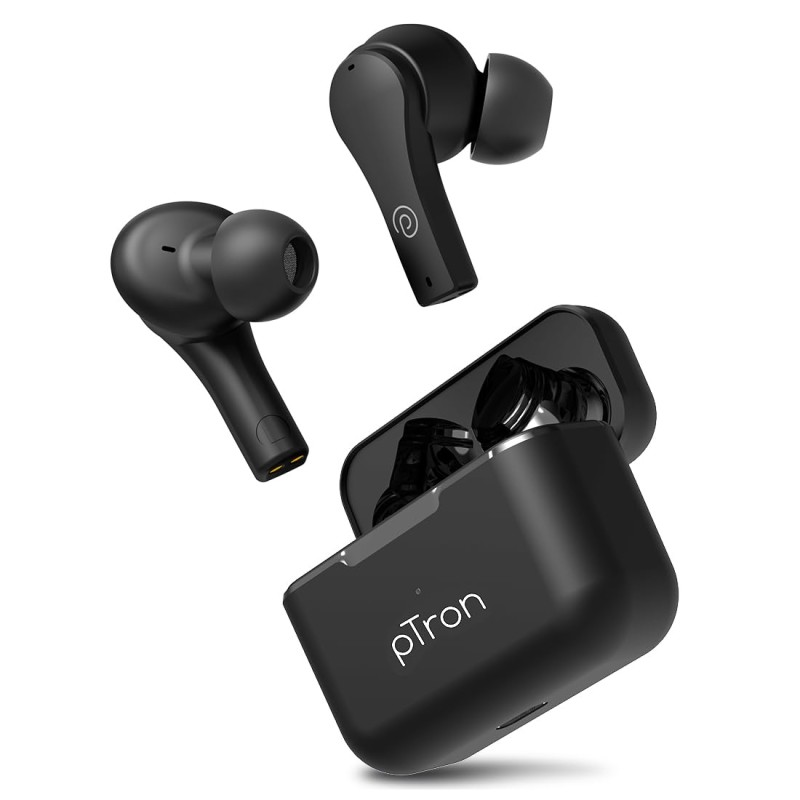 pTron Bassbuds Tango In-Ear TWS Earbuds, TruTalk AI-ENC Calls, Movie Mode, 40Hrs Playtime, Bluetooth 5.1 (Bold Black)