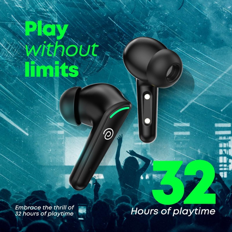pTron Bassbuds Viper in-Ear TWS Earbuds, AptSense 40ms Gaming Latency, TruTalk AI-ENC Call, 32H Playtime, Deep Bass (Jet Black)