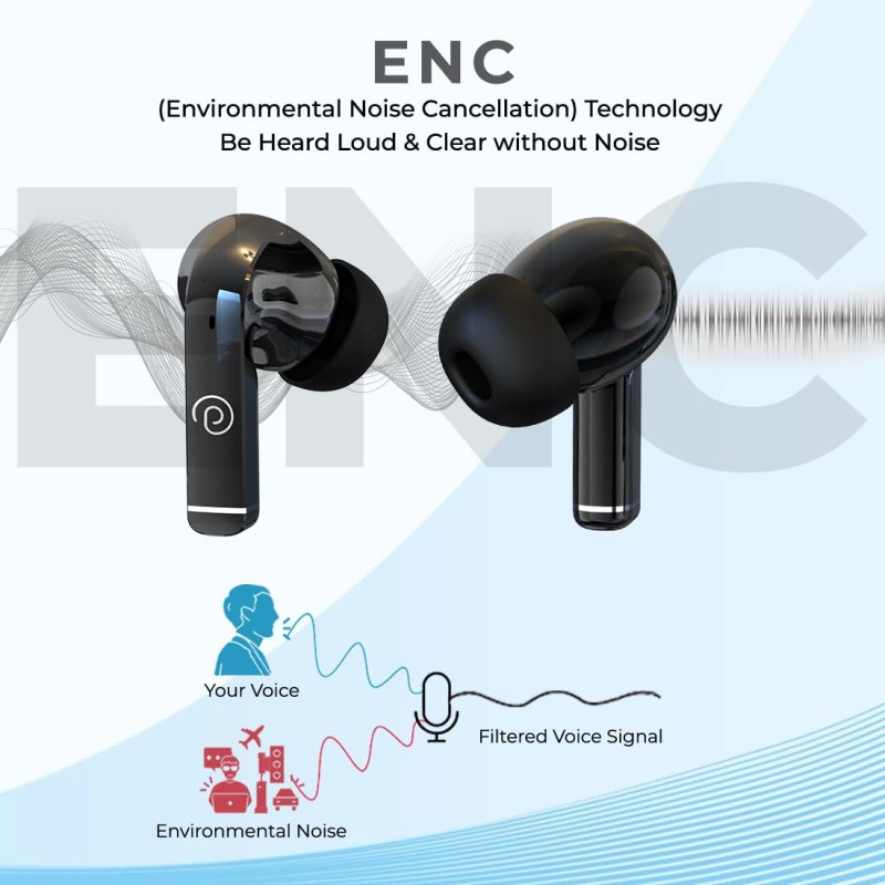 pTron Basspods P251+ TWS Earbuds w/ 50Hrs Playtime, 12mm Drivers, Dual HD Mic & AI-ENC Calls, Movie Mode (Jet Black)