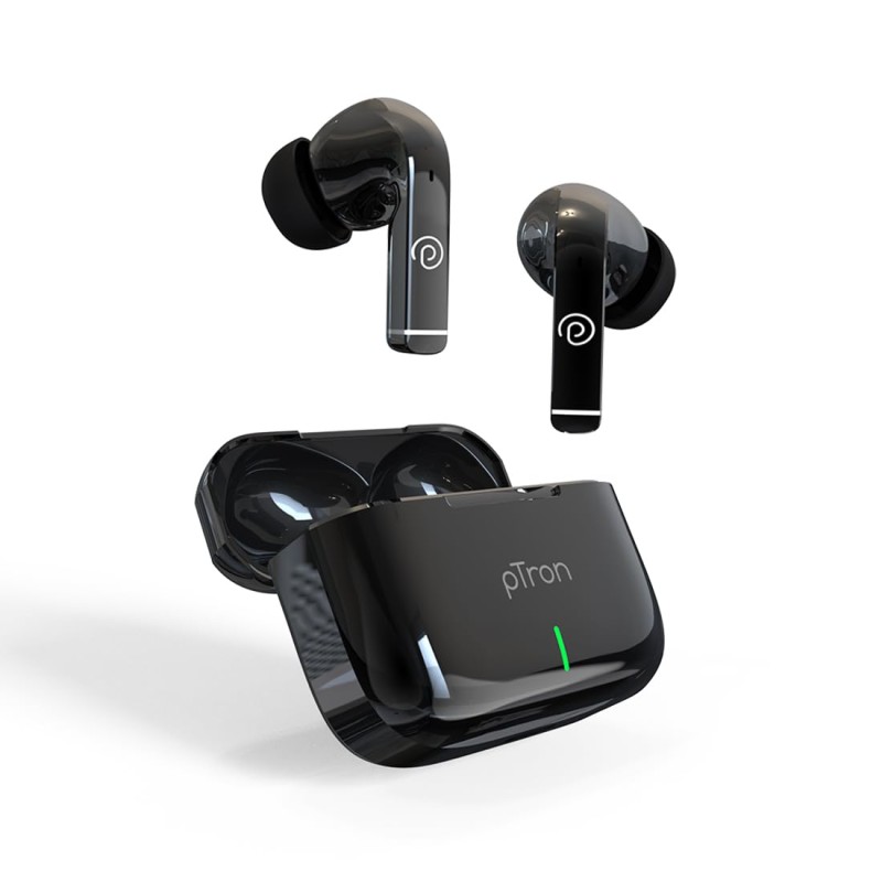 pTron Basspods P251+ TWS Earbuds w/ 50Hrs Playtime, 12mm Drivers, Dual HD Mic & AI-ENC Calls, Movie Mode (Jet Black)