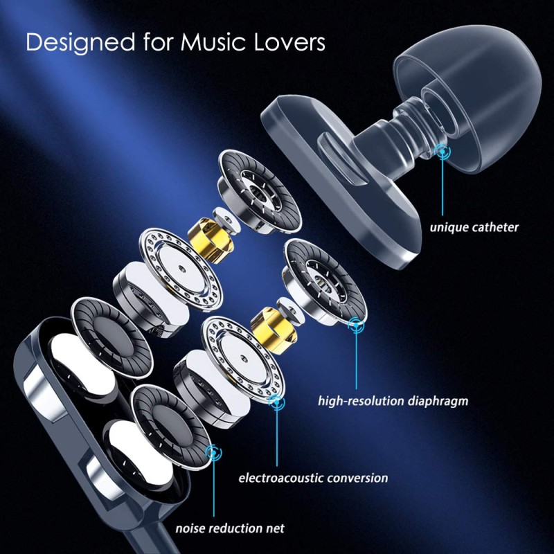 pTron Boom Ultima 4D Dual Driver, in Ear Gaming Wired Headphones with in-Line Mic, Volume Control (Dark Blue)