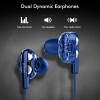 pTron Boom Ultima 4D Dual Driver, in Ear Gaming Wired Headphones with in-Line Mic, Volume Control (Dark Blue)