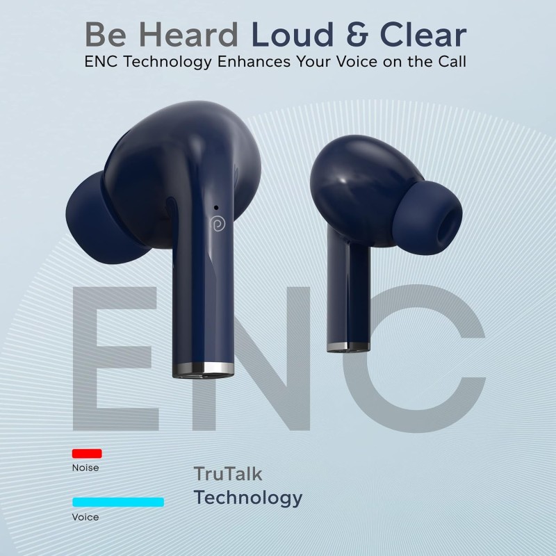 pTron Newly Launched Bassbuds Neo TWS Earbuds, HD Mic & TruTalk ENC Calls, Game/Music Modes, 35Hrs Playtime (Blue)