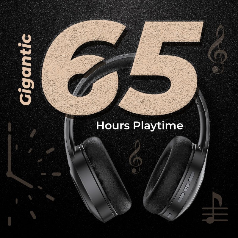 pTron Studio Pro 65hrs Playtime Wireless Over Ear Headphones with Mic, 45ms Low-Latency Gaming, Deep Bass (Black)