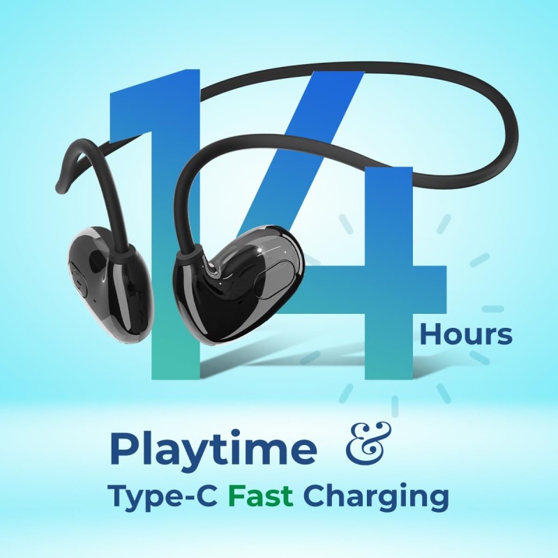 pTron Tangent Play Open-Ear Wireless On Ear Neckband with Hd Mic,Safebeats Design Ear Health&Comfort,14Hrs Playtime (Shiny Black)