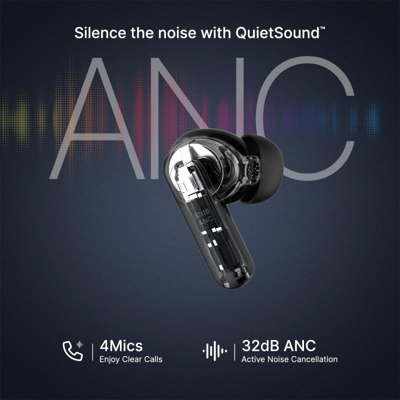 pTron Zenbuds 1 V2 ANC Bluetooth in Ear Earbuds 32Db Quietsound Tech,13Mm Hyperdrivers with 4D Panaromic (Black)