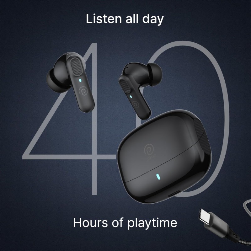 pTron Zenbuds 1 V2 ANC Bluetooth in Ear Earbuds 32Db Quietsound Tech,13Mm Hyperdrivers with 4D Panaromic (Black)
