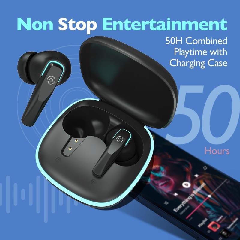 pTron Zenbuds Evo X2 in-Ear TWS Earbuds with Quad Mic & TruTalk ENC Calls, 50Hrs Playtime, 40ms (Jet Black)