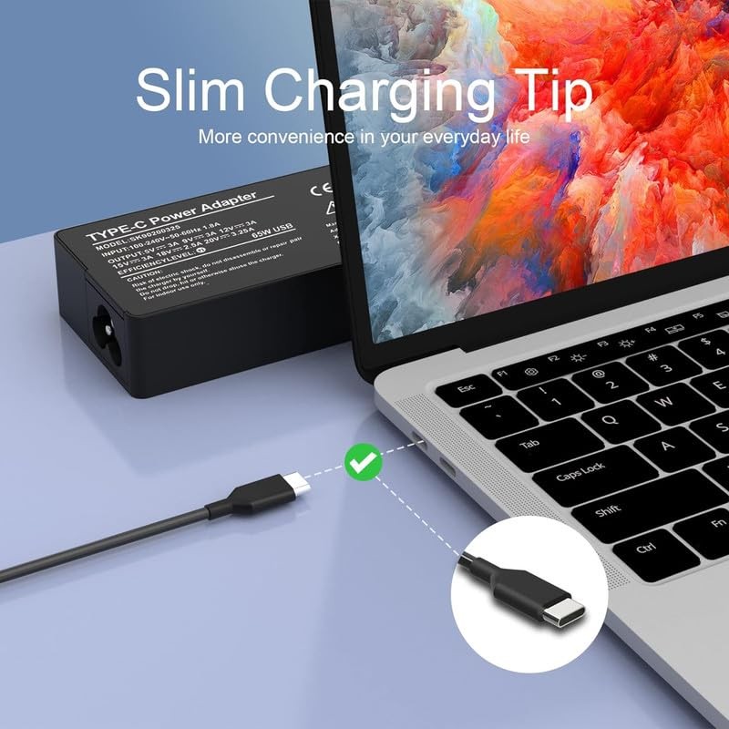 ABRALE Laptop Charger LP-65 65W USB Type-C Adapter Black