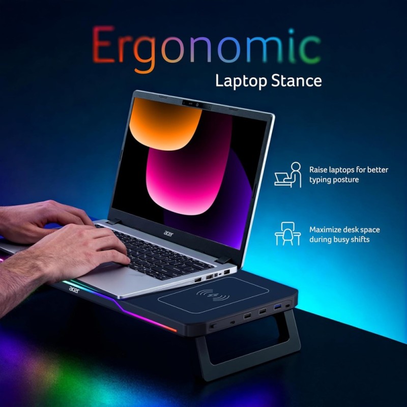 Acer DeskPro Monitor Laptop Stand RGB Lighting 15W Charge Black