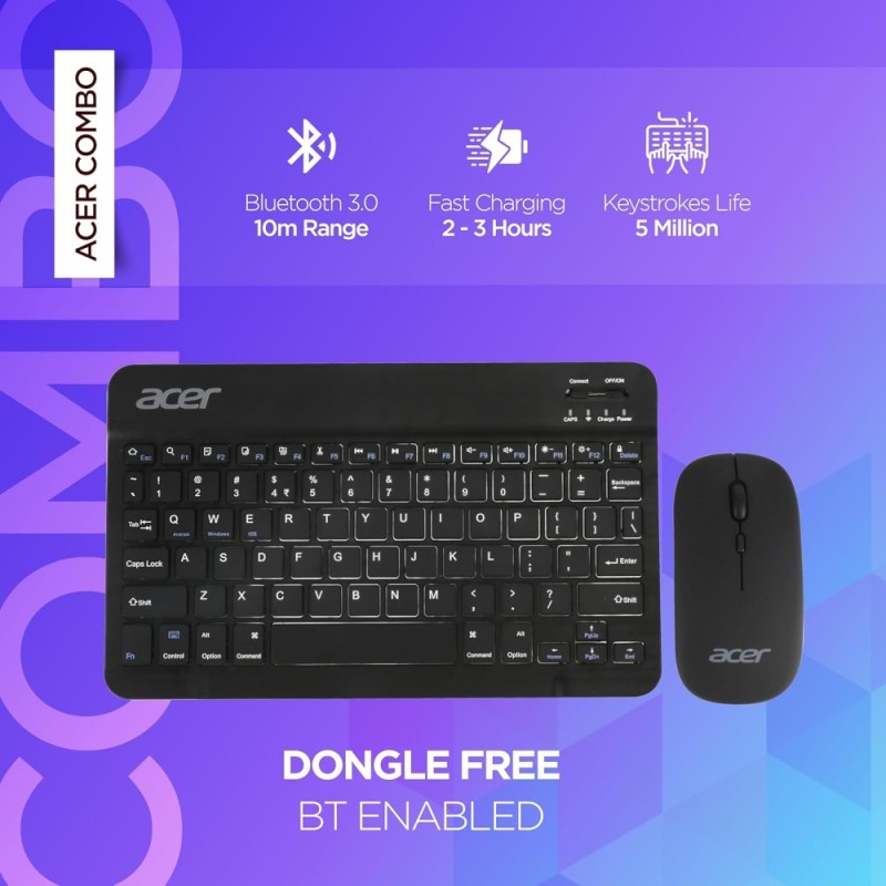 Acer Nano Pad Bluetooth Keyboard & Mouse Combo ZC.A01SI.223 Anti Slip 78 Keys Rechargeable Black