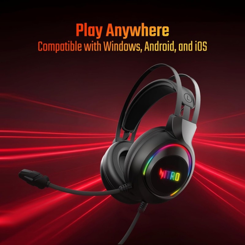 Acer Nitro Wired Gaming Headset ZC.A01SI.395 50mm Drivers RGB Lighting Black