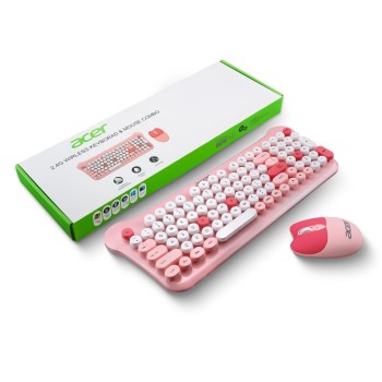Acer Wireless Keyboard and Mouse Combo ZC.A01SI.18N Retro Design 1200 DPI Optical Pink