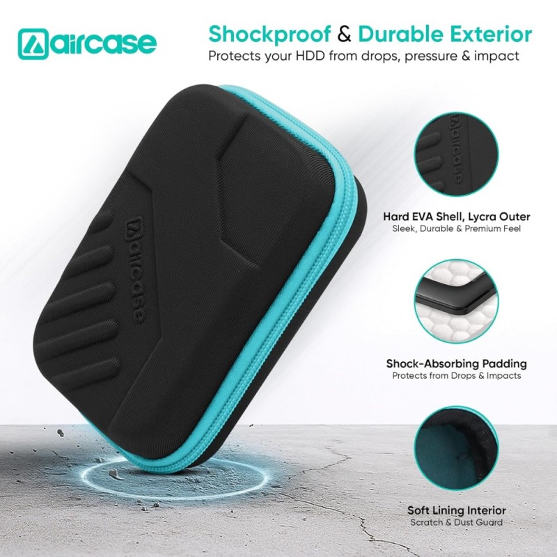 AirCase Hard Disk Cover Case 2.5 Inch HDD SSD Water Resistant Black