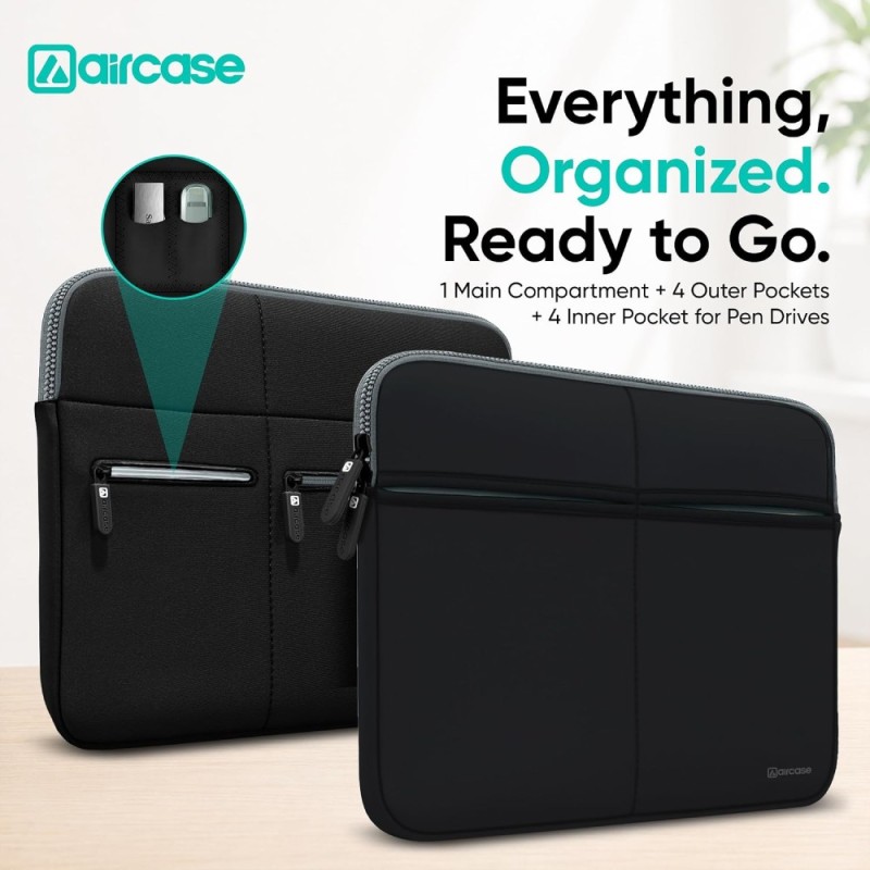 AirCase Laptop Sleeve AP-MS-207-BLK 6 Pockets Waterproof Black