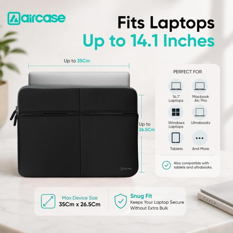 AirCase Laptop Sleeve AP-MS-207-BLK 6 Pockets Waterproof Black