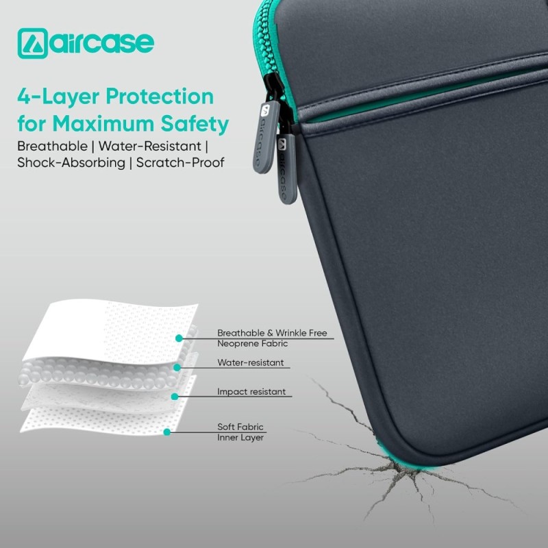 AirCase Laptop Sleeve AP-MS-208-GRY 6 Pocket Neoprene Waterproof Grey