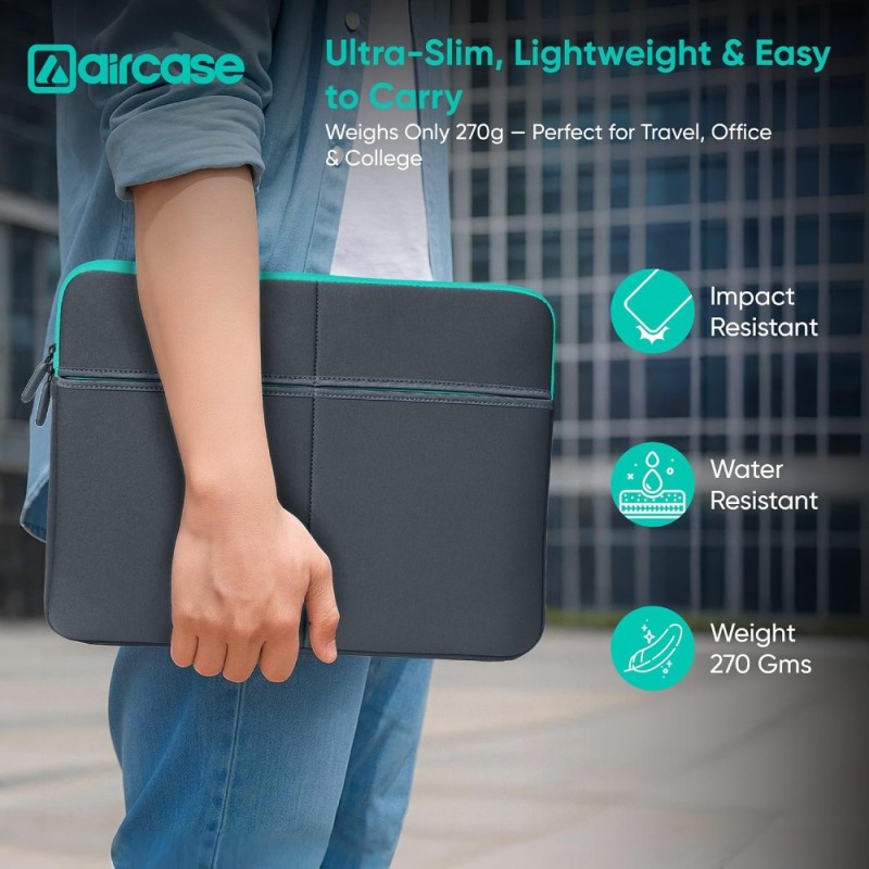 AirCase Laptop Sleeve AP-MS-208-GRY 6 Pocket Neoprene Waterproof Grey