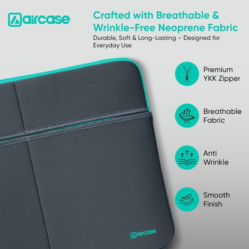 AirCase Laptop Sleeve AP-MS-208-GRY 6 Pocket Neoprene Waterproof Grey