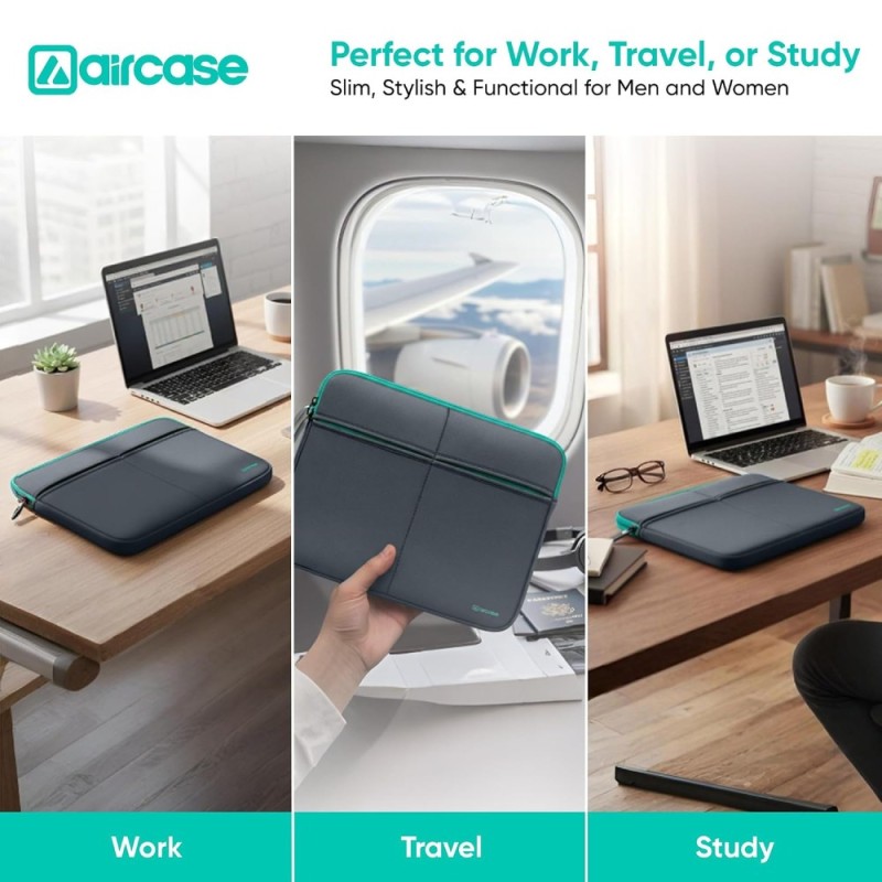 AirCase Laptop Sleeve AP-MS-208-GRY 6 Pocket Neoprene Waterproof Grey