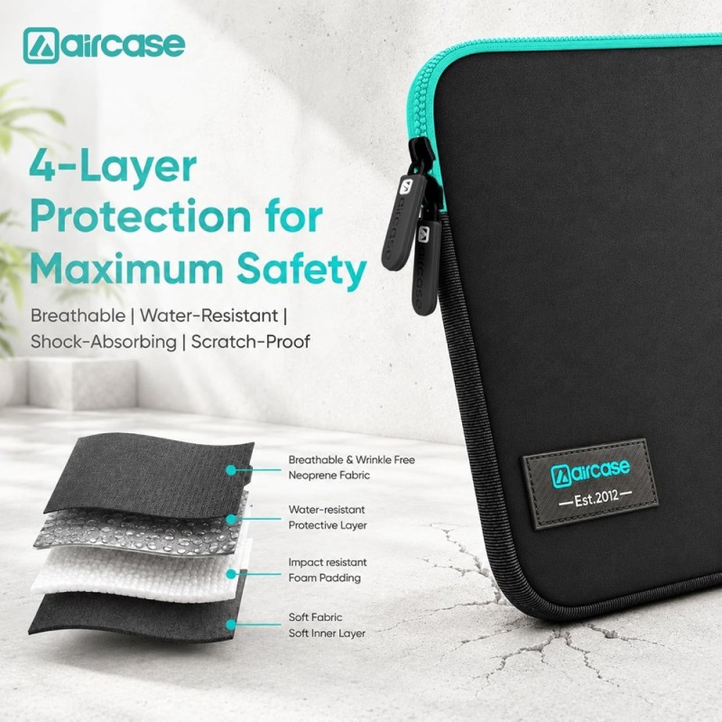 AirCase Laptop Sleeve C44-BLKGRN 4-Layer Protection 13.3 Inch Black-Green