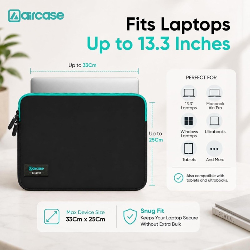AirCase Laptop Sleeve C44-BLKGRN 4-Layer Protection 13.3 Inch Black-Green