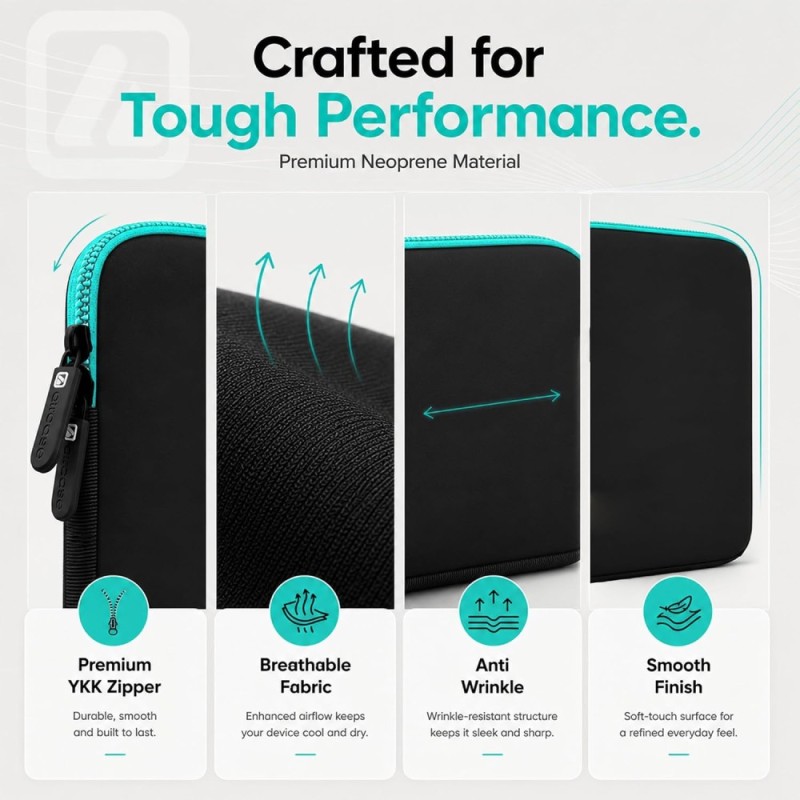 AirCase Laptop Sleeve C46-BLKGRN Water-Resistant Neoprene 15.6 Inch Black-Green
