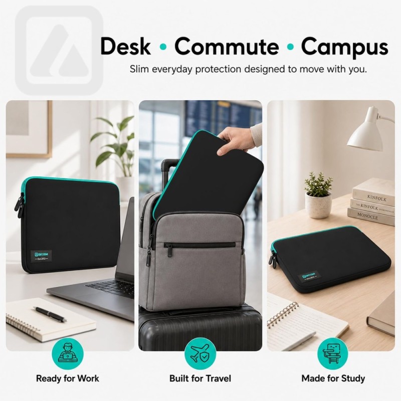 AirCase Laptop Sleeve C46-BLKGRN Water-Resistant Neoprene 15.6 Inch Black-Green