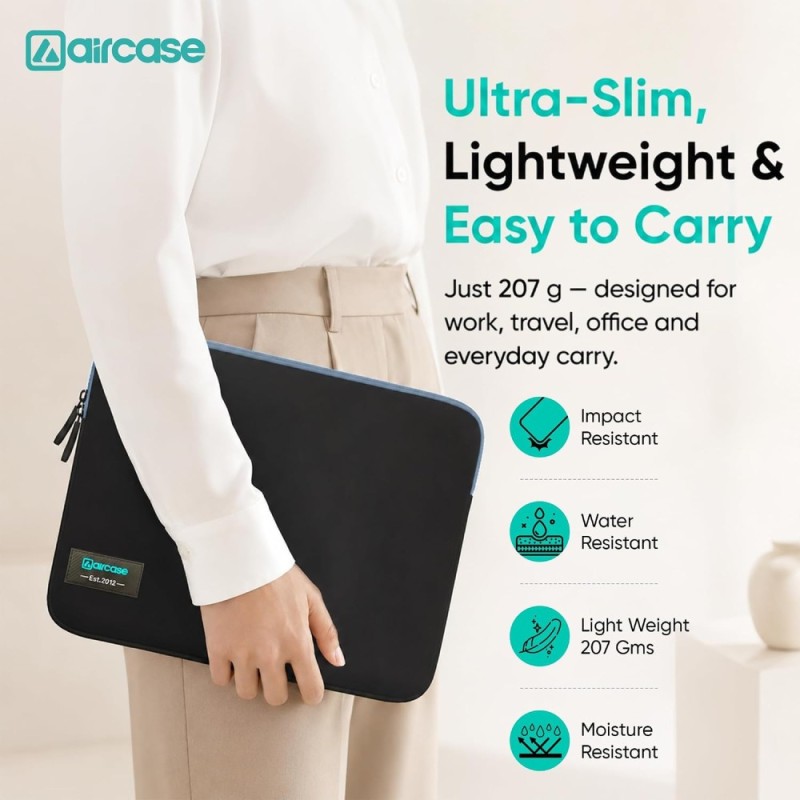 AirCase Laptop Sleeve C46-BLKGRY 4-Layer Protection 15.6 Inch Black-Grey