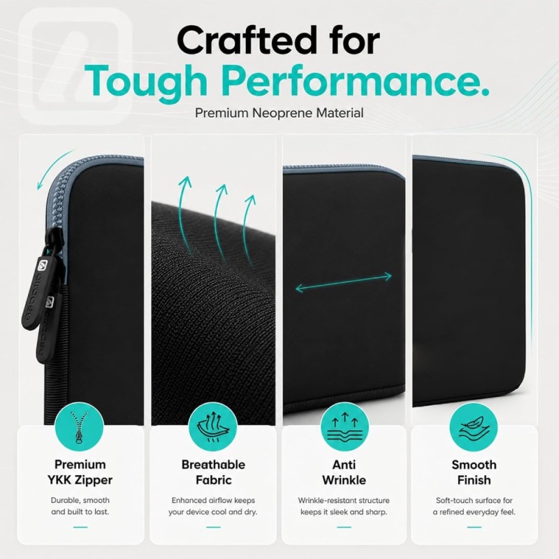 AirCase Laptop Sleeve C46-BLKGRY 4-Layer Protection 15.6 Inch Black-Grey