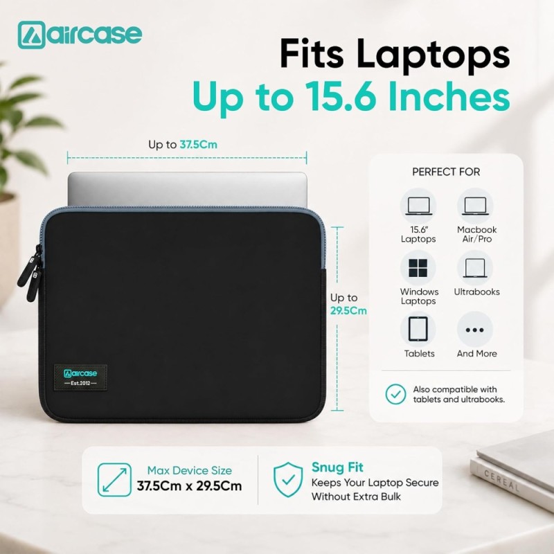 AirCase Laptop Sleeve C46-BLKGRY 4-Layer Protection 15.6 Inch Black-Grey