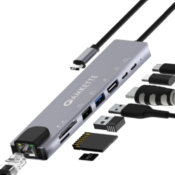 Amkette Docking Station 368 8-in-1 Multiport Adapter Grey