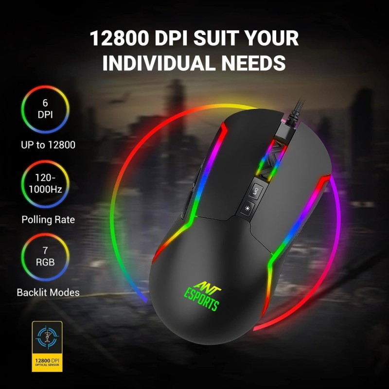 Ant Esports Gaming Mouse GM330 12800 DPI RGB Black