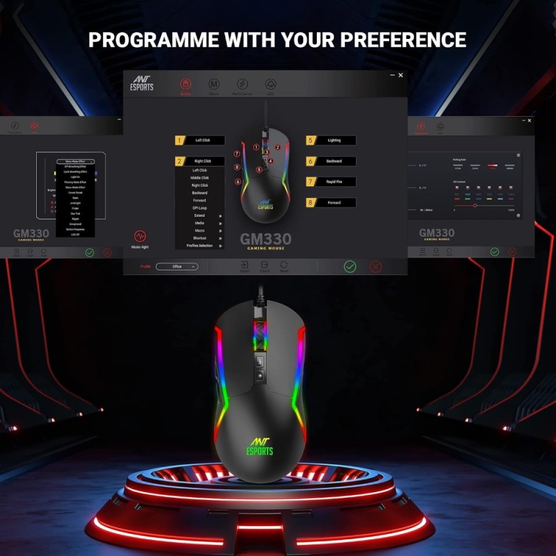 Ant Esports Gaming Mouse GM330 12800 DPI RGB Black
