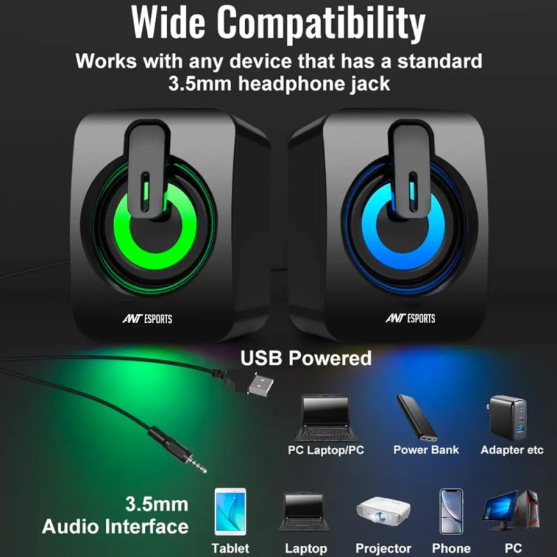 Ant Esports GS170 Gaming Speaker 6W RMS, USB Powered, RGB Lights, Black