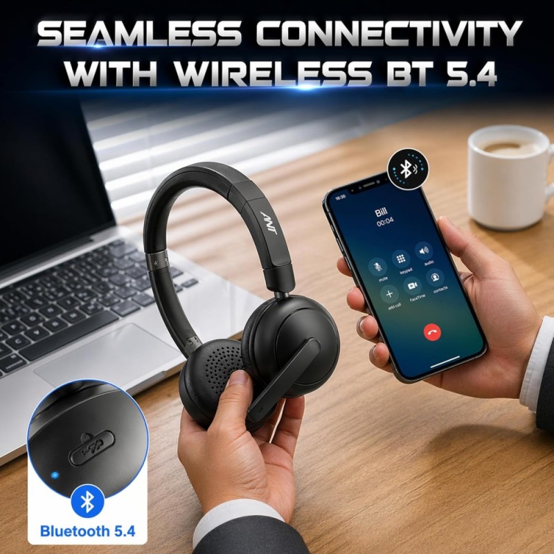 Ant Esports Office Headset GLORY20 Bluetooth 5.4, 30H Playtime, Powerful Bass, Black