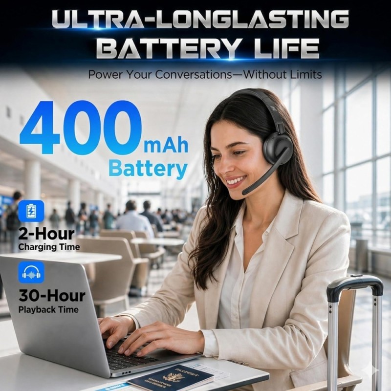 Ant Esports Office Headset GLORY20 Bluetooth 5.4, 30H Playtime, Powerful Bass, Black