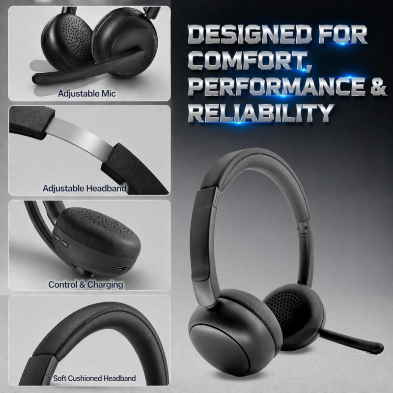 Ant Esports Office Headset GLORY20 Bluetooth 5.4, 30H Playtime, Powerful Bass, Black