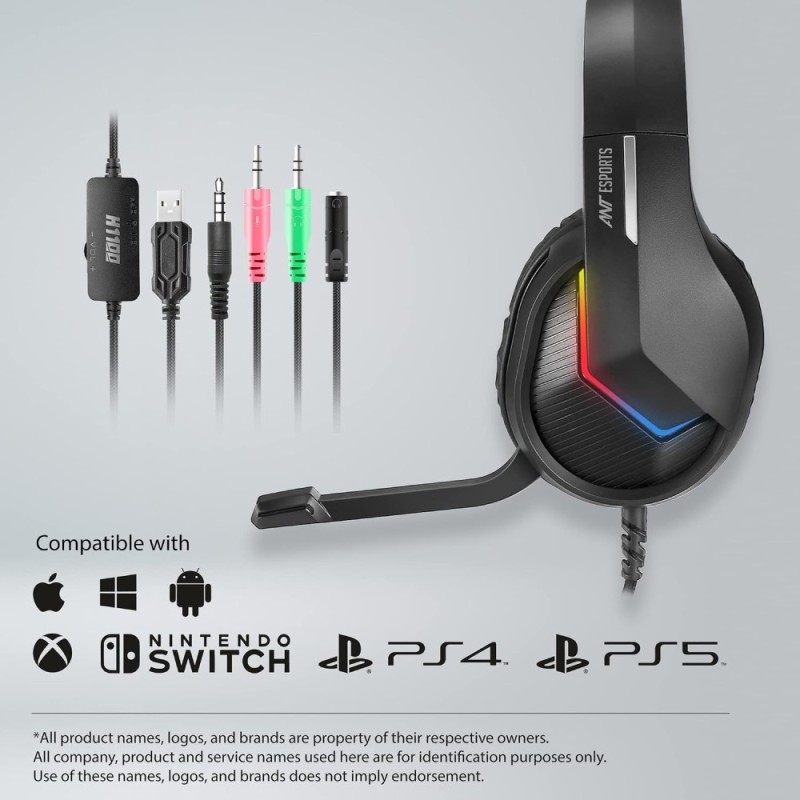 Ant Esports Wired Over Ear Gaming Headphones H1100 Pro 50MM Drivers, Comfortable Design, Black