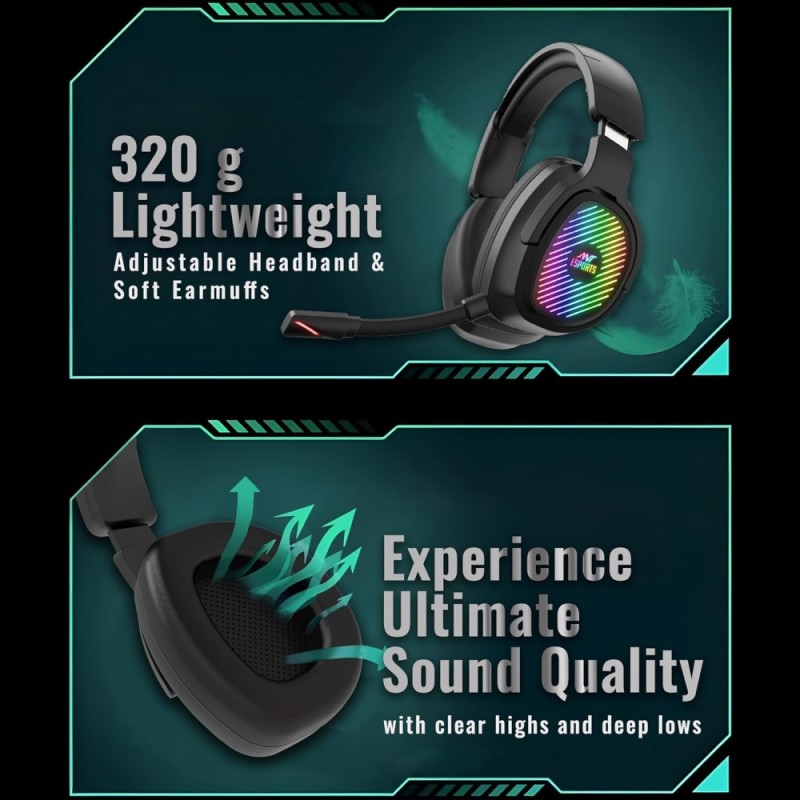 Ant Esports Wireless Gaming Headset Stealth 10 50mm Drivers, 35Hr Battery, Black