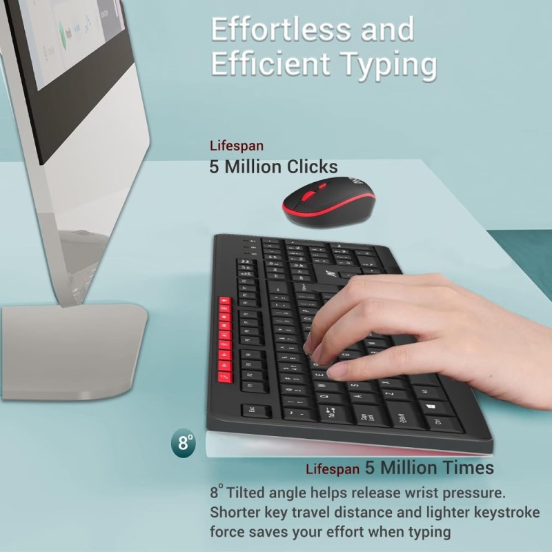Ant Esports Wireless Keyboard and Mouse Combo WK200 2.4 GHz Spill-Resistant Black