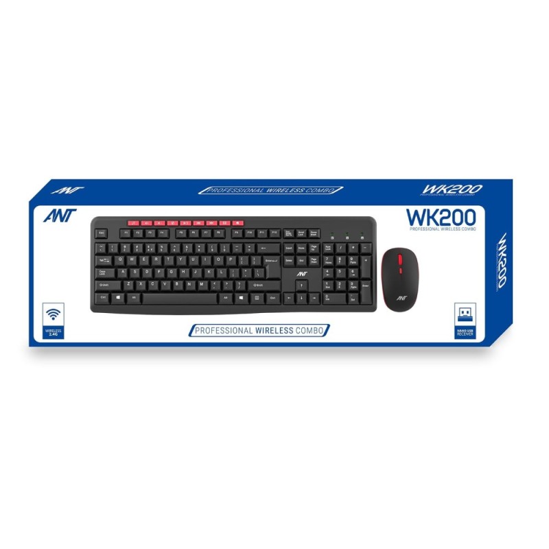 Ant Esports Wireless Keyboard and Mouse Combo WK200 2.4 GHz Spill-Resistant Black