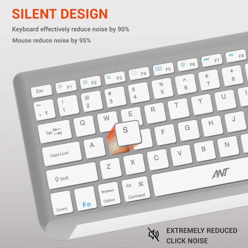 Ant Esports Wireless Keyboard and Mouse Combo WK250 105 Keys, 12 Multimedia Keys, Up to 1600 DPI White