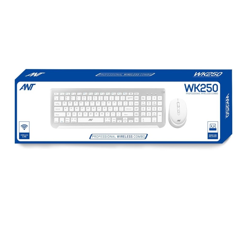 Ant Esports Wireless Keyboard and Mouse Combo WK250 105 Keys, 12 Multimedia Keys, Up to 1600 DPI White