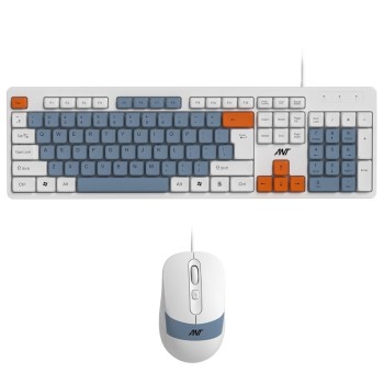 Ant Wired Combo Keyboard & Mouse Set MASTER 20 104 Key Membrane 2400 DPI Adjustable White Grey Orange
