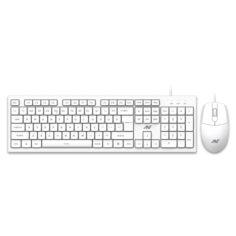 Ant Wired Keyboard and Mouse Combo MASTER10 104 Keys 1200 DPI White