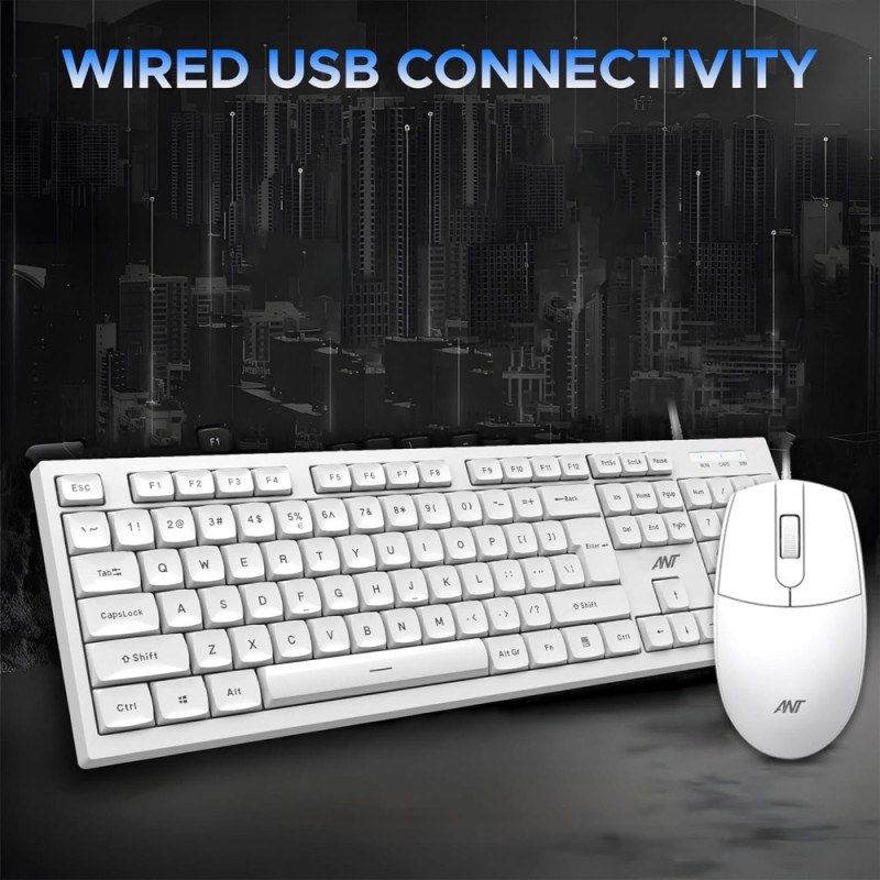 Ant Wired Keyboard and Mouse Combo MASTER10 104 Keys 1200 DPI White