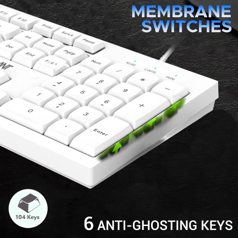 Ant Wired Keyboard and Mouse Combo MASTER10 104 Keys 1200 DPI White