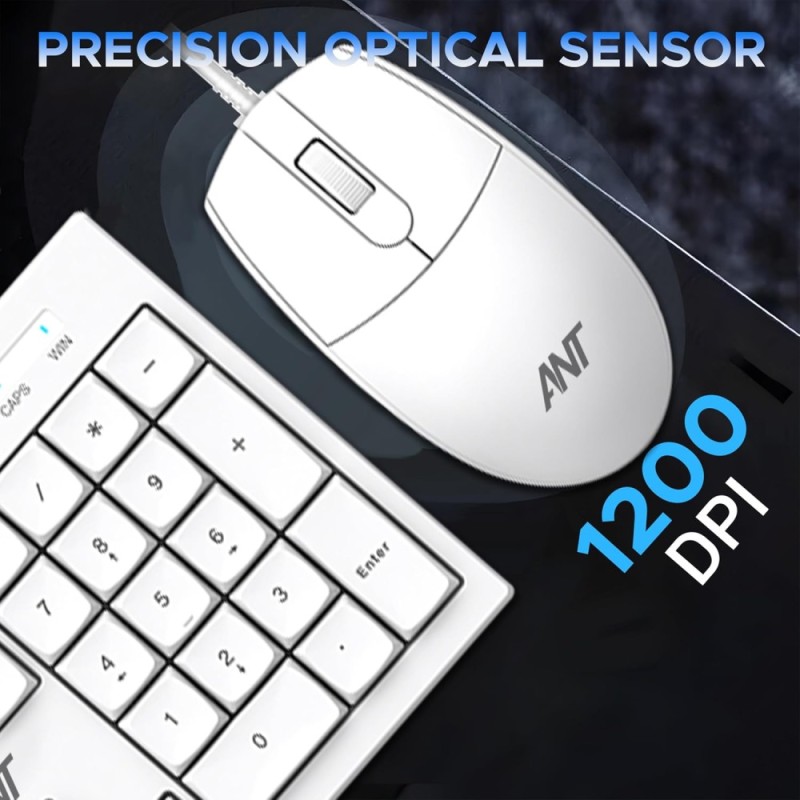 Ant Wired Keyboard and Mouse Combo MASTER10 104 Keys 1200 DPI White