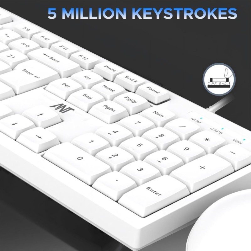 Ant Wired Keyboard and Mouse Combo MASTER10 104 Keys 1200 DPI White